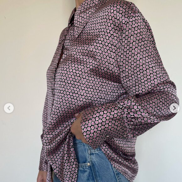 Zara Black and Pink Collared Button Up Blouse | Size Small - Picture 2 of 6